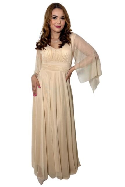 dolga bež svečana obleka