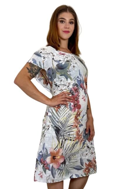 ZNIŽANO 100 bela lanena obleka