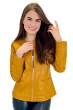 RUMENA USNJENA JAKNA NADA ZA MOČNEJŠE DAME