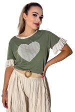 olivno zelena bluza s kratkimi rokavi