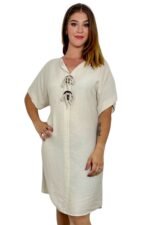 bež poletna obleka za močnejše