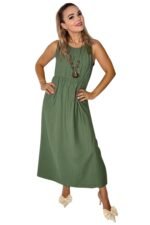 dolga olivno zelena poletna obleka